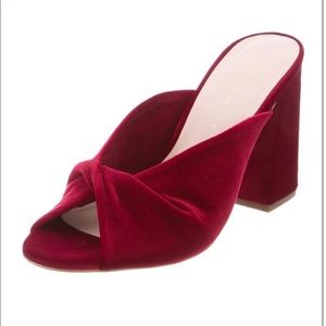 Loeffler Randall red burgundy velvet cross bow chunky block heel 9 RARE